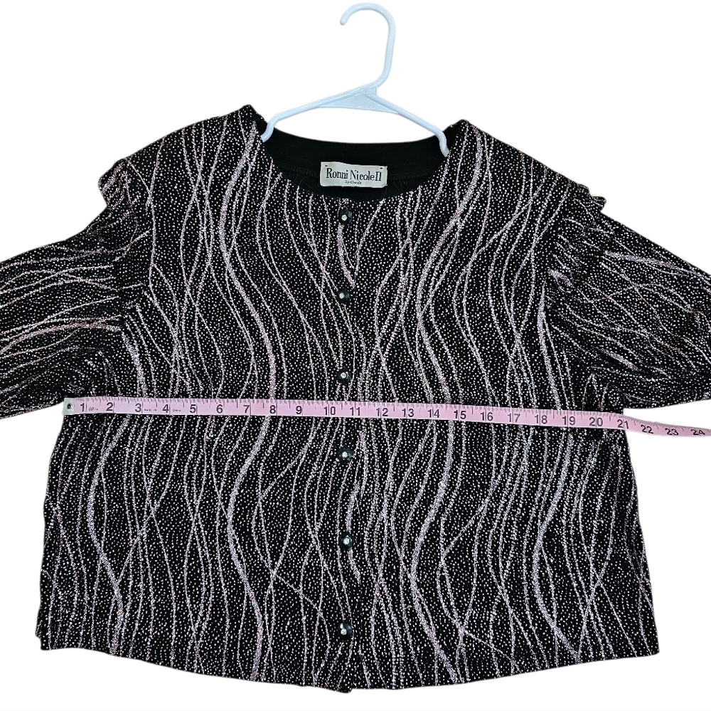 Ronni Nicole II Vintage Black Pink Shimmer Cropped Cardigan Top Large Luxury 80s - Picture 5 of 6